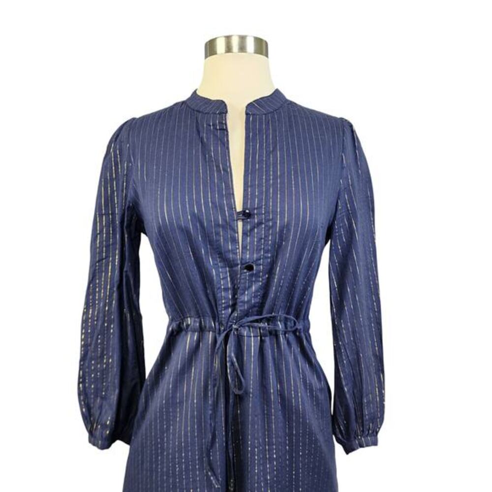 Emerson Frye Womens Frances‎ Maxi Dress 2 Size XS Navy Gold Maritime Lurex India - Picture 3 of 13